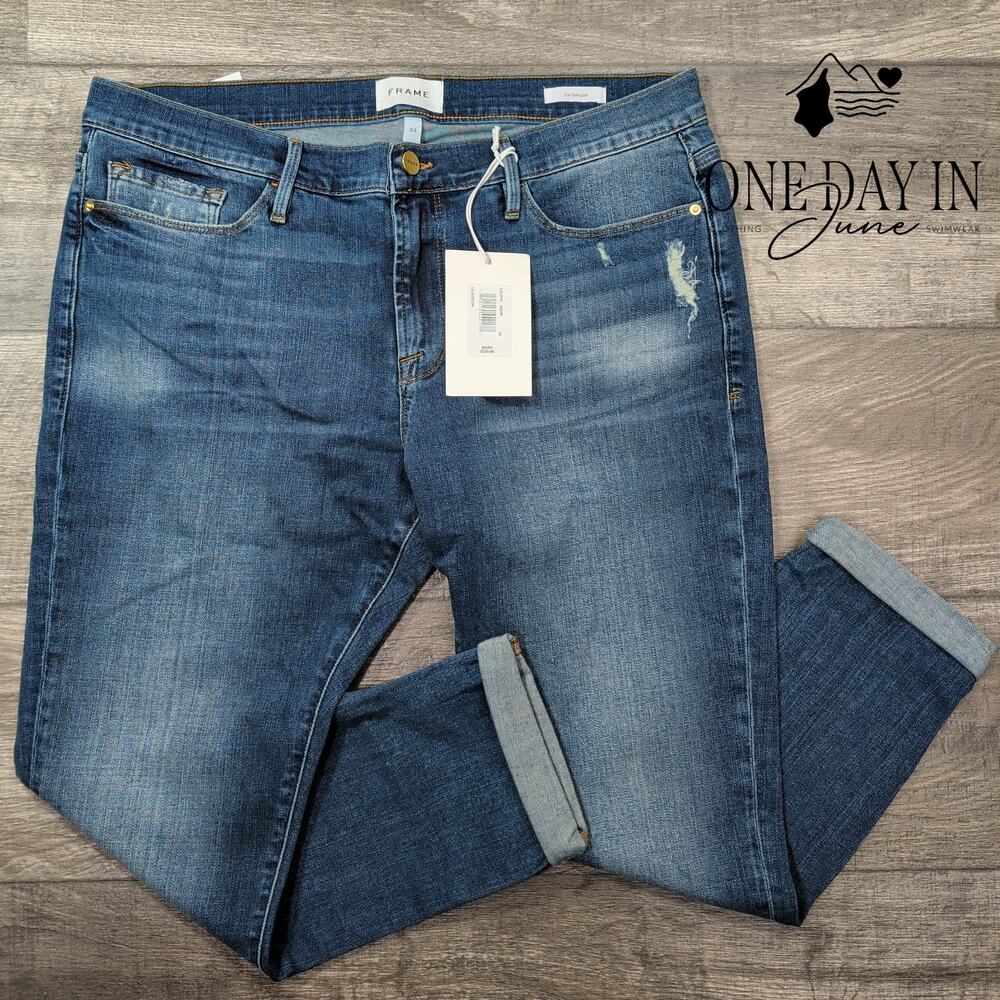 Frame Le Garcon Jeans Blue Azur Mid Rise Straight Boyfriend NWT Size 16 (33)